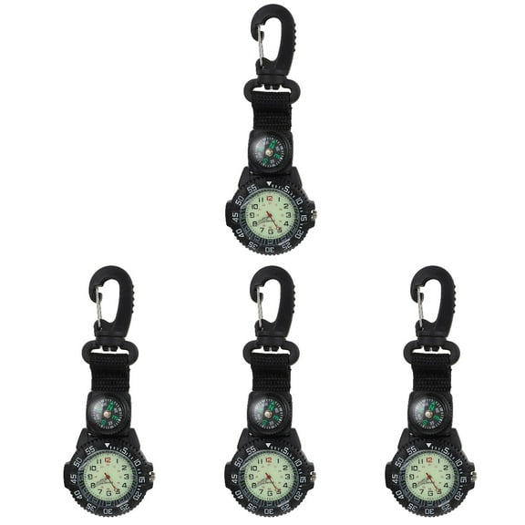 Raindrops 4pcs Carabiner Clip Watch Backpacker Wirstwatch: Clip On Watch with Compass Outdoor Belt Fob Watch Pocket Watch for Climbing Hiking Backpacking ( Black )