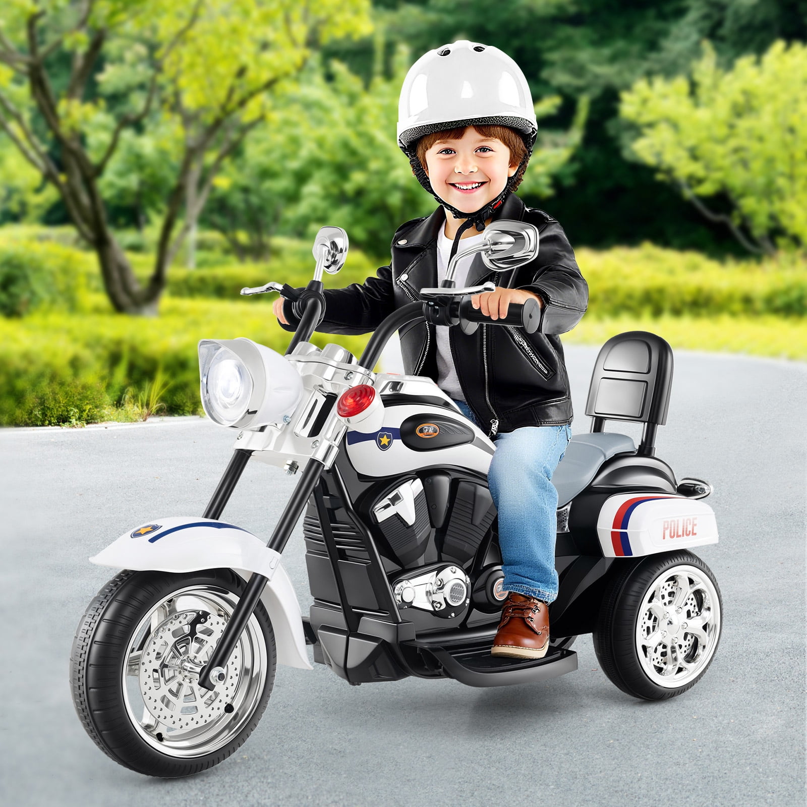 Patiojoy Kids Motorcycle 6V Battery Powered 3-Wheel Electric Motorcycle for Kids White