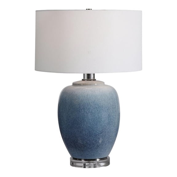 Bowery Hill Blue Waters Ceramic and Fabric Table Lamp in Light Blue/White