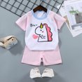 thumbnail image 2 of KPOPLK Toddler Boy Outfits Clothes 2pcs Summer Graphic Printed Short Sleeve Cotton Tee T-Shirt Shorts Sets(7-8 Years,Light Pink), 2 of 4