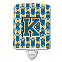 Letter K Football Blue and Gold Ceramic Night Light