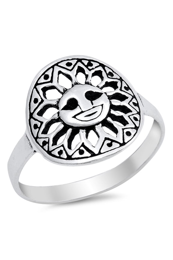 Aztec Design Filigree Sun Cutout Ring .925 Sterling Silver Band Jewelry Female Male Unisex Size 10