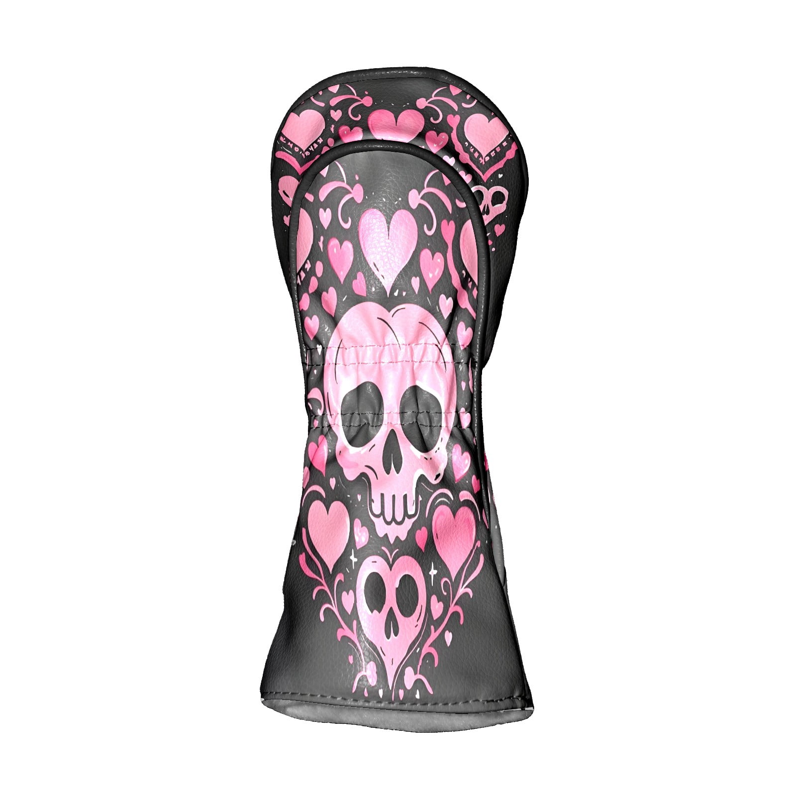 Golf Club Covers, Pink SkullHeart Premium PU Leather Driver Hybrid Putter Head Covers with Velvet Lining, Waterproof Golf Gifts for Men Women