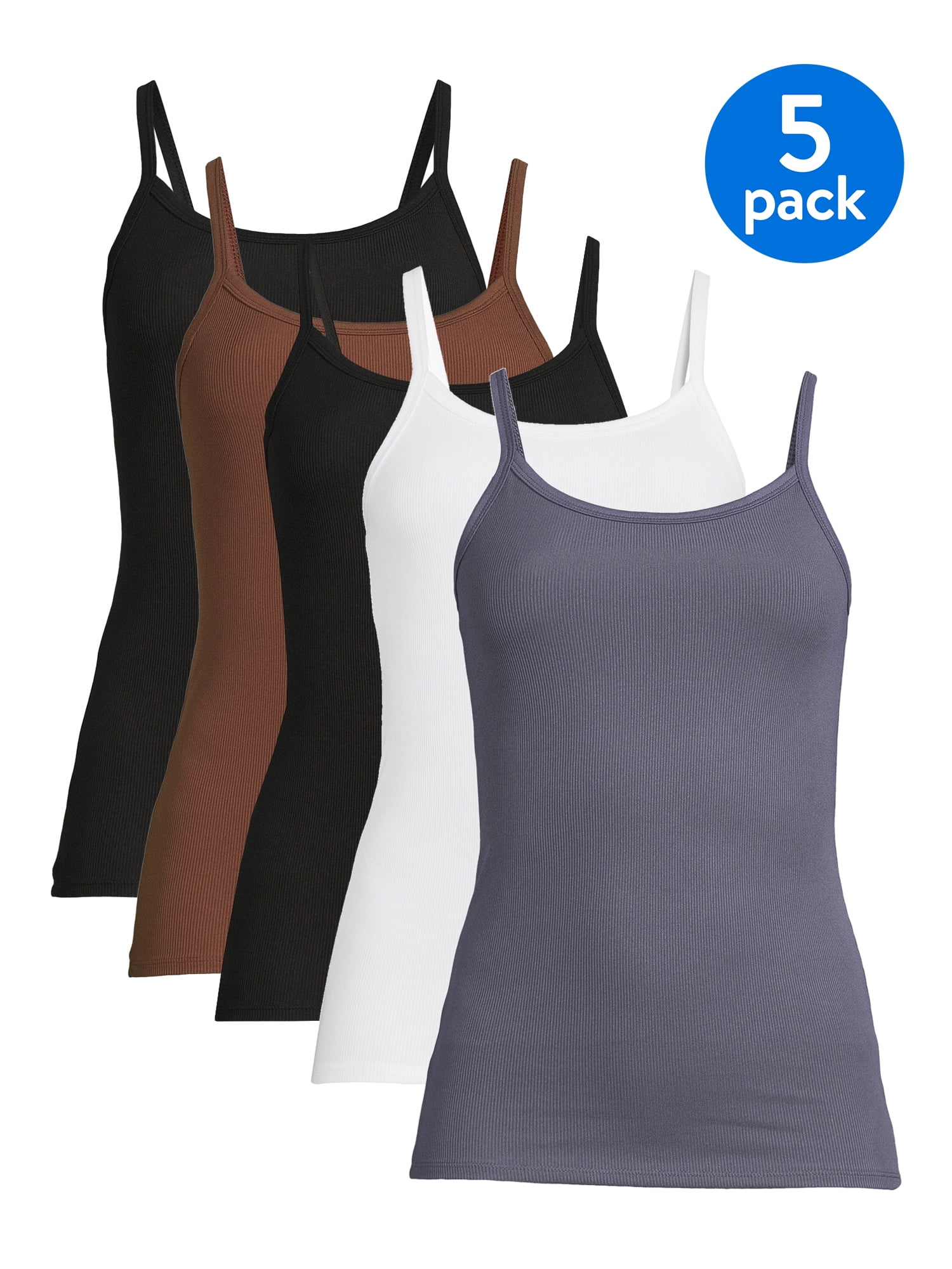 No Boundaries Juniors' Ribbed Cami Top, 5-Pack, Girl's, Size: XL, Gray