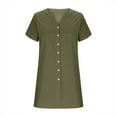 thumbnail image 6 of Cagogo Women Plus Size Short Sleeve Cotton Linen Petite Dresses Summer Button Down V Neck Aline Tunic Short Mini Flowy Tshirt Dresses Elegant Black Western Dress, 6 of 6