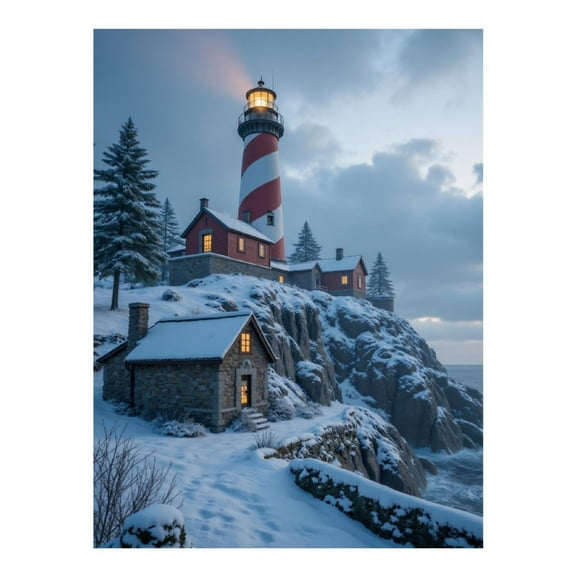 Diamond Art Kits for Adults, Snowy Lighthouse Winter Scene 5D Diamond Painting Kits for Adults Beginners, DIY Full Drill Diamond Painting, Gem Art and Crafts 12x16