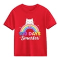 thumbnail image 2 of 100 Days Smarter Shirt for Boys, 100th Day of School T-Shirt Kids Rainbow Cat Graphic, 100% Cotton Short Sleeve Tee, Sizes 3-10 Years, Red,Size 5 T, 2 of 7