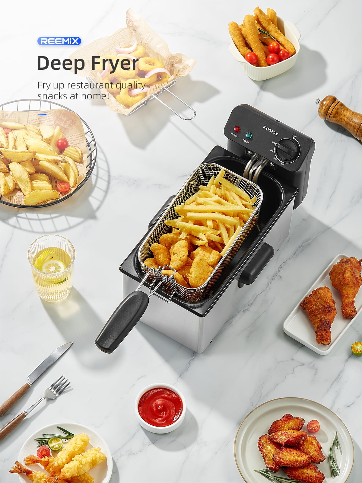 Electric Deep Fryer 3.2Qt Capacity, 1500 Watt Lid with Viewing Window and Odor Filter, Adjustable Temperature, Removable Frying Basket and Easy to Clean Stainless Steel Body, Silver