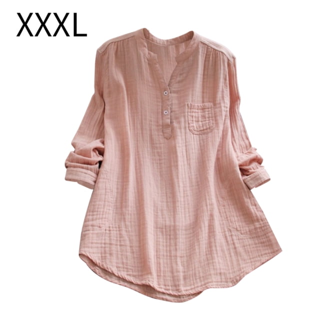 Camisa de mujer Manga larga Primavera Otoño Blusa Cuello en V Chica Top suelto, Rosa, 3XL Methold AP000936-16