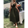 thumbnail image 4 of Women'S Summer Maxi Dress Sleeveless Square Neck Casual Beach Sundress with Pockets, Flowy Patchwork Knit Army Green S, 4 of 8