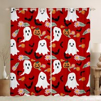 Feelyou Red Gothic Haloween Black Out Curtains, Kawaii Cartoon Ghost Pumpkin Curtains Pack of 2 (42x63 Each), Groovy Daisy Flower Bedroom Curtains, Blackout Curtains Home Decor