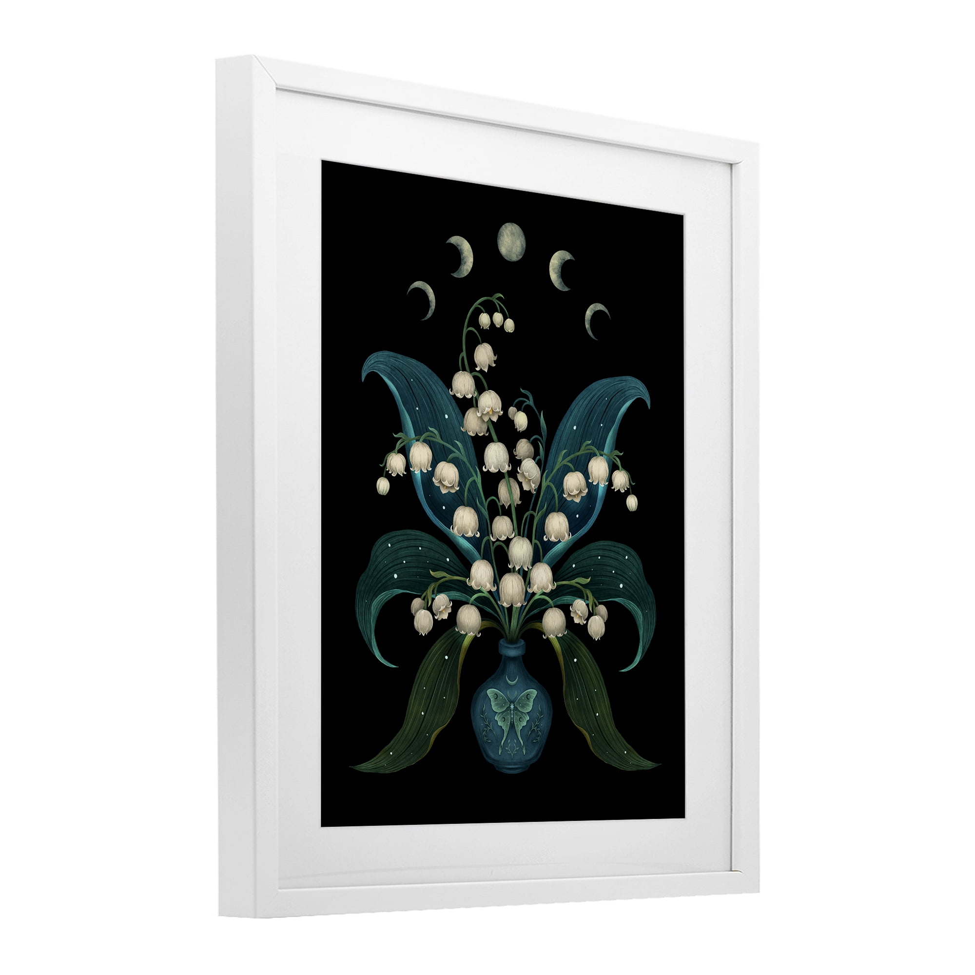 Stupell Industries Lunar Lily Of Valley White Framed Print Under Glass, design by Episodic Drawings