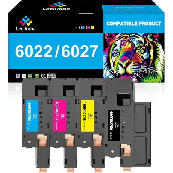 LeciRoba Toner Cartridge for Xerox Phaser 6020, 6022, WorkCentre 6025, 6027 Series, Black/Yellow/Magenta, 4 Count
