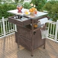 thumbnail image 2 of 40.5" Outdoor Grill Cart with Stainless Steel Top, Solid Wood Outdoor Storage Cabinet with Drop Leaf, One Drawer, Towel Rack, Rolling Kitchen Cart with Lockable Wheels for Lawn Garden, Brown, 2 of 9