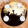 thumbnail image 2 of Round Pumpkin Halloween Tablecloth with Elastic Edge 44 Inch - Fitted Washable Spooky Theme Table Cover for Party Dining, 2 of 6