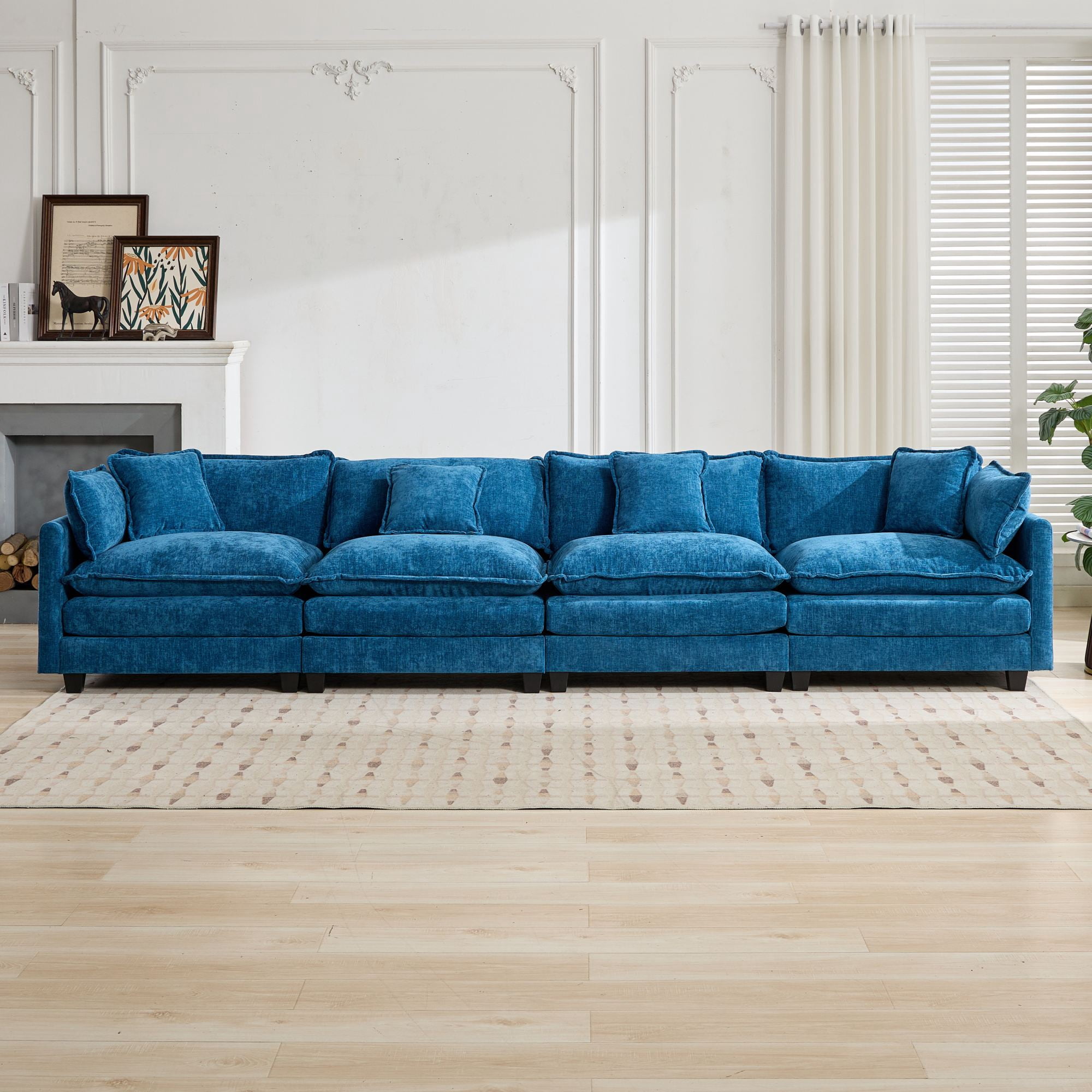 AISWORD 150 Extra Wide Modular Cloud Sofa 4-Seater Sectional Couch with Double-Layer High-Elastic Sponge Breathable Chenille Fabric Comfy Upholstered Settee for Living Room