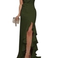 thumbnail image 2 of Robe à Épaule Inclinée de Couleur Unie Robe banquet Sans Manches à Fente Haute Robe de Fête Grand Ourlet à Volants, 2 of 9