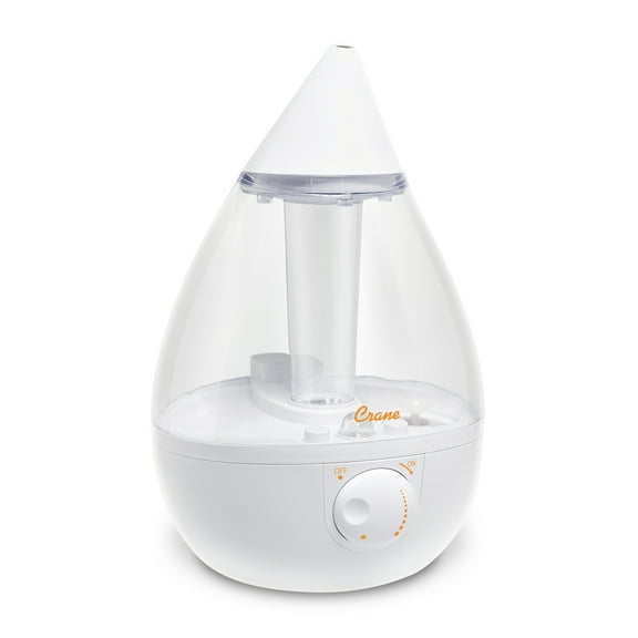 Crane White Drop Ultrasonic Cool Mist Teardrop Humidifier, 1 Gallon, Auto Shut-Off, Baby Humidifier for Nursery and Bedroom