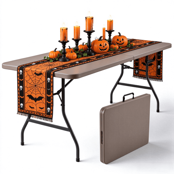 6ft Folding Table - Heavy Duty Fold-in-Half Plastic Table, Portable Utility Tables with Steel Legs for Events, Camping, Indoor & Outdoor Use (Khaki)
