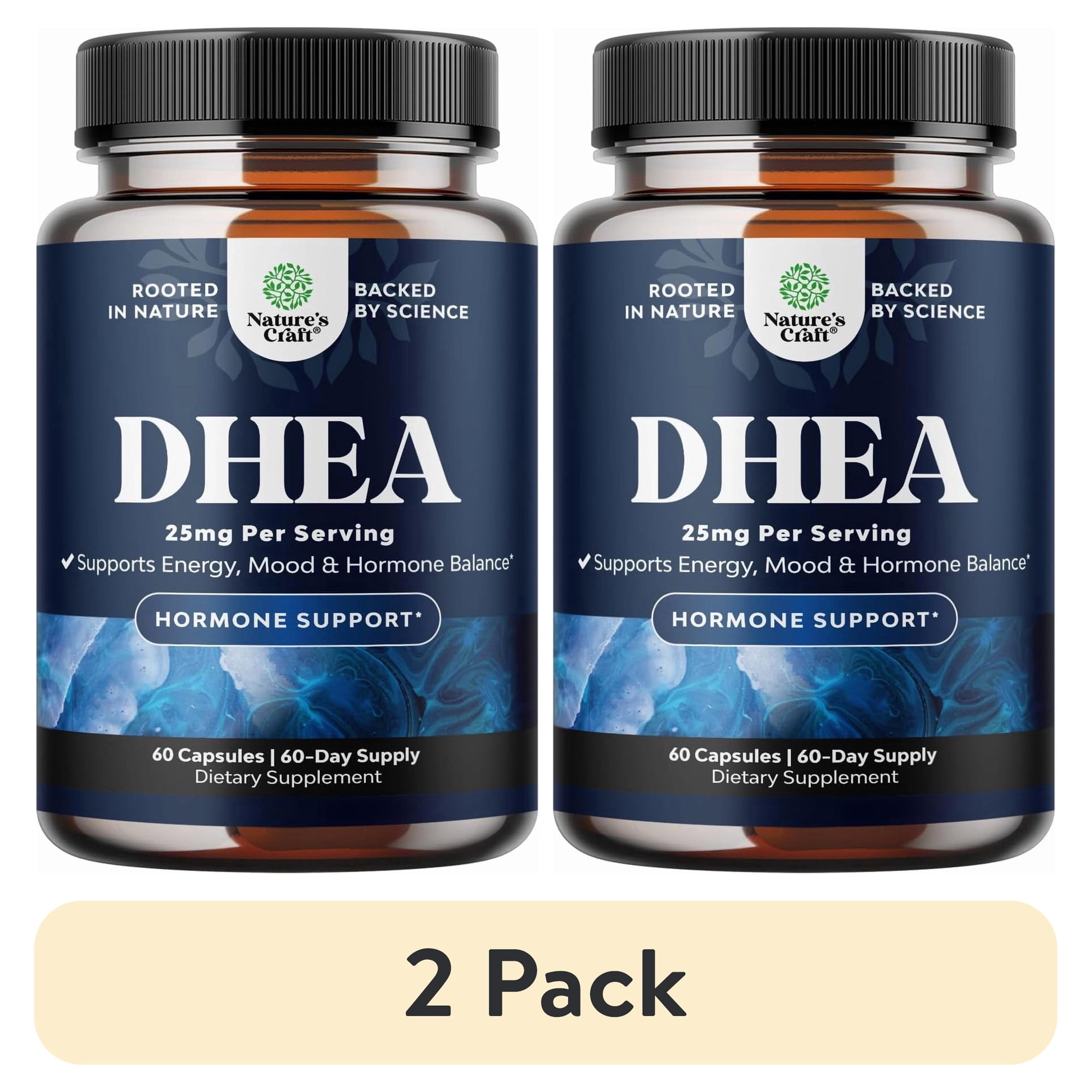 (2 pack) Nature’s Craft 25mg Mood Support and Hormone Balance DHEA Supplement for Women and Men, 60 Capsules