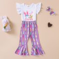 thumbnail image 2 of Kiapeise 3Pcs Newborn Infant Baby Girls Easter Outfit -Fly Sleeve Romper Bell Bottom Pant My First Easter Bunny Clothes, 2 of 7
