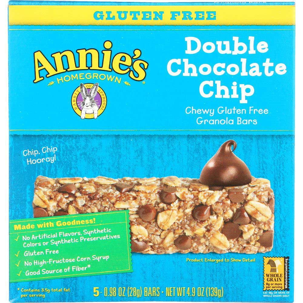Annies Homegrown Double Chocolate Chip Chewy Granola Bar, 4.9 Ounce -- 12 per case.