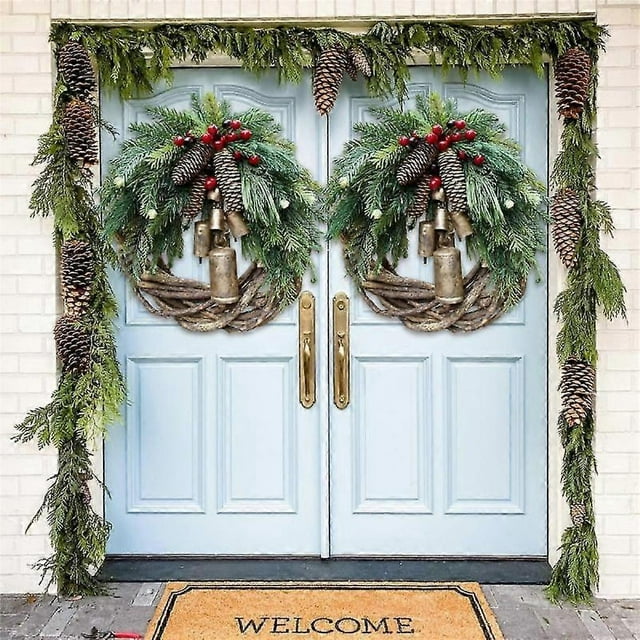 Christmas Decoration Bell Wreath Artificial Plant Rattan Circle Wall Simulation Door Hanging Wreath For Home Christmas Props