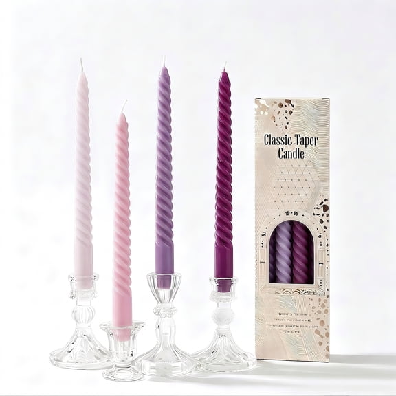 10 Inch Cream Spiral Taper Candles, 4 Pack Candy Color Twisted Candlesticks for Home Decor, Dinner, Party, Wedding and Holiday Decoration-PINK-PURPLE