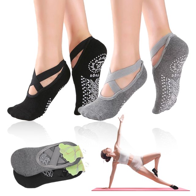 Guardurnaity 2 pares de calcetines de Yoga transpirables para mujer con empuñaduras vendaje antideslizante cinco dedos elásticos correa Invisible Medias