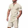 thumbnail image 2 of Eres Más Que una Prueba Puntuación Camisa Hombres Moda Cordón de Color Sólido Manga Corta Blusas con Cuello en V Conjunto de Cintura Elástica, 2 of 7
