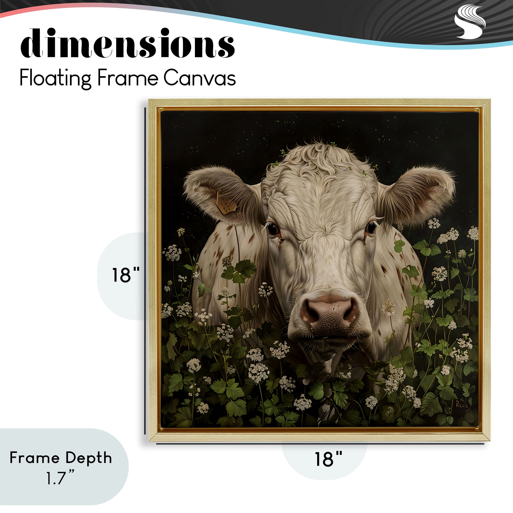 Stupell Industries Cow in the Green Meadow Gold Framed Floater Canvas Wall Art, design by Creative Studio