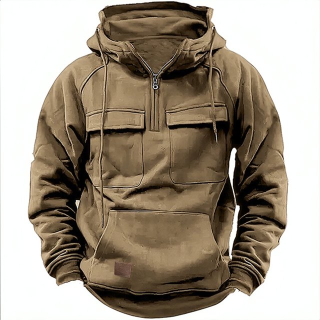 Suéter con capucha de color sólido para hombre de primavera y otoño, abrigo de suéter de cuero con múltiples bolsillos y deportes para jóvenes