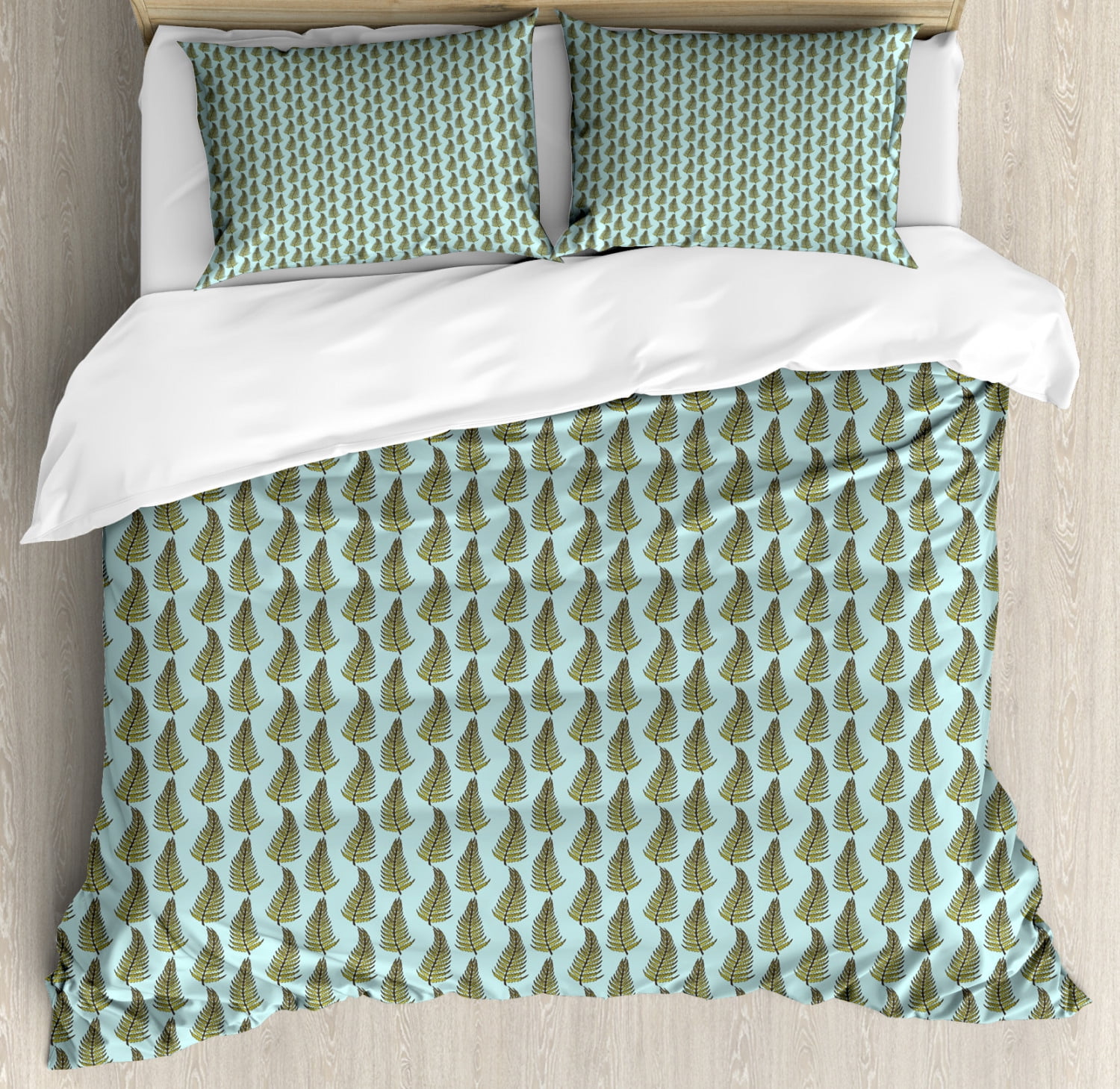 Fern Duvet Cover Set Pastel Composition With Curved Abstract