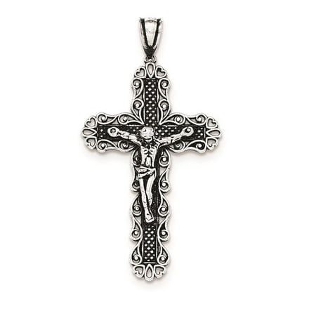 925 Silver Antiqued Filigree Cross INRI Crucifix Flat-back Charm Pendant