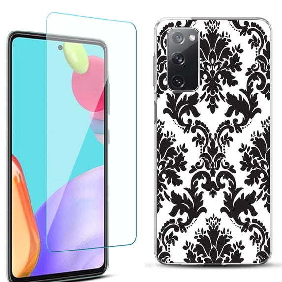 Slim-Fit Protective Phone Case for Samsung Galaxy S20 FE 5G Fan Edition, with Tempered Glass Screen Protector, by OneToughShield ® - Victorian White/Black