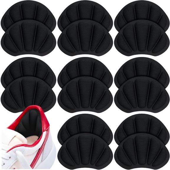 TELOLY Shoe Heel Inserts, 16 Pcs Mesh Self-Adhesive Heel Cushion Pads for Back of Heel, Heel Cushion Inserts Prevent Shoes Too Big for Women Men, Black