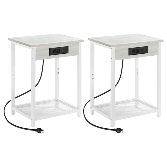 Oumilen Adult Nightstand End Table with Charging Station White, Set of 2