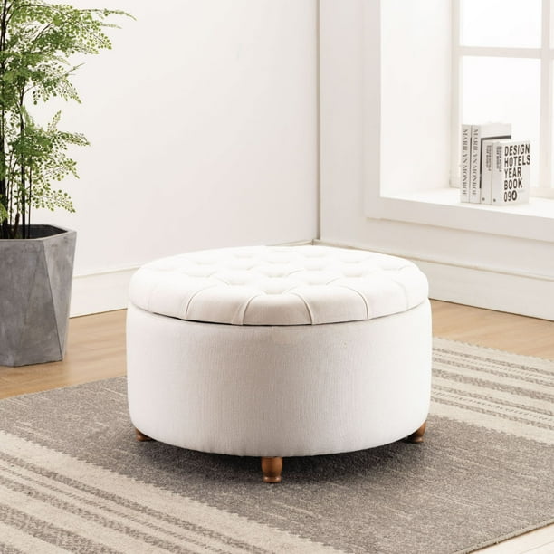 Modern Round Ottoman Footrest Stool Luxurious Tufted Seat W Removable Top For Storage Com Modern Round Ottoman Footrest Stool, Modern Round Ottoman With Storage