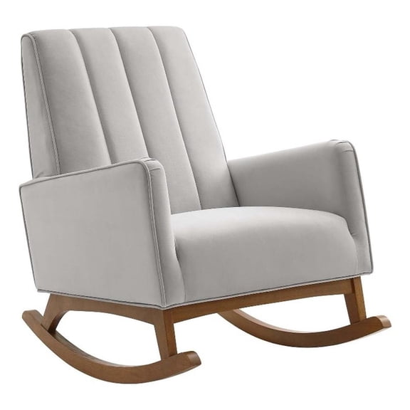 Maklaine 20.5"H Modern Performance Velvet Rocking Chair in Light Gray