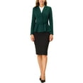 thumbnail image 2 of MODA NOVA Juniors Notched Lapel Long Sleeves Belted Work Office Peplum Blazer Dark Green XS, 2 of 5
