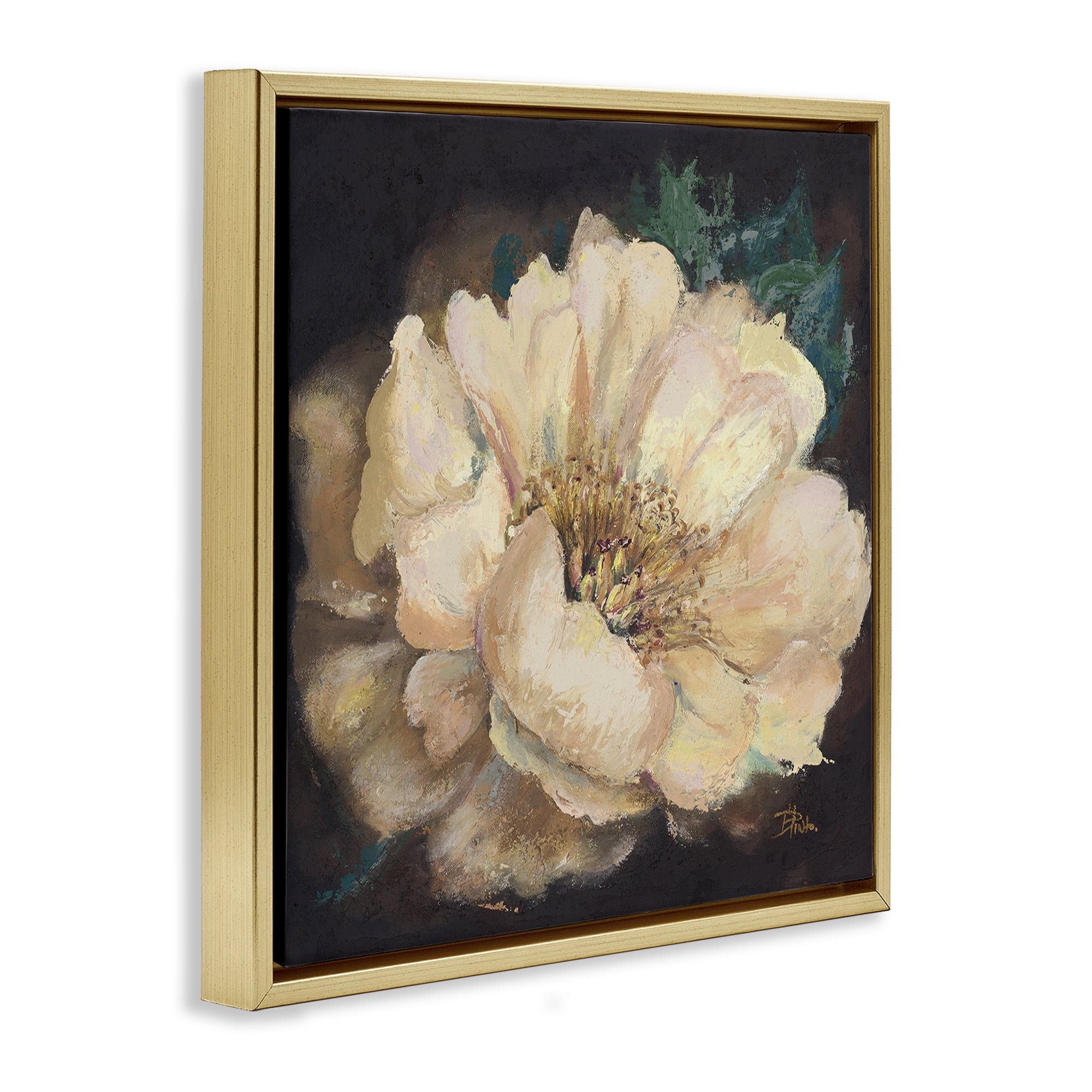 Stupell Industries Blooming White Magnolia Botanical & Floral Painting Gold Floater Framed Art Print Wall Art, 18 x 18