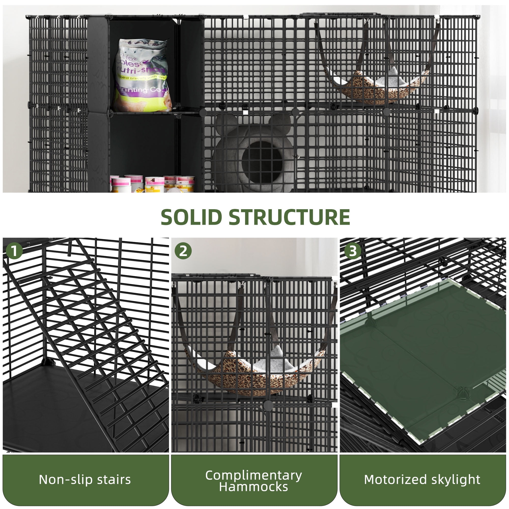 Uforic Large 4-Tier Cat Cage with Extra Large Hammock – Metal Playpen Cat Kennel for 1-4 Cats, Indoor DIY Cat Enclosure, Black, 55"L x 55"W x 55"H