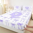 thumbnail image 4 of Manfei Purple Bow Knot Full Size Sheets For Girls,Cartoon Kids Letter Q Initial Print Bed Sheets For Kids,4 Pieces, 4 of 6