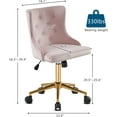 thumbnail image 2 of YESSW Velvet Armless Office Desk Chair with Gold Base/Wheels, Small Cute Vanity/Makeup Chair with Back for Bedroom, Upholstered Adjustable Rolling Swivel Nail Chair,Light Pink, 2 of 11