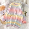 thumbnail image 2 of Herrnalise Women's Knitted Crop Tops Long Sleeved Color Stripe Round-neck Sweater Casual Pullover Top Pullover Jumper Sweaters, 2 of 6