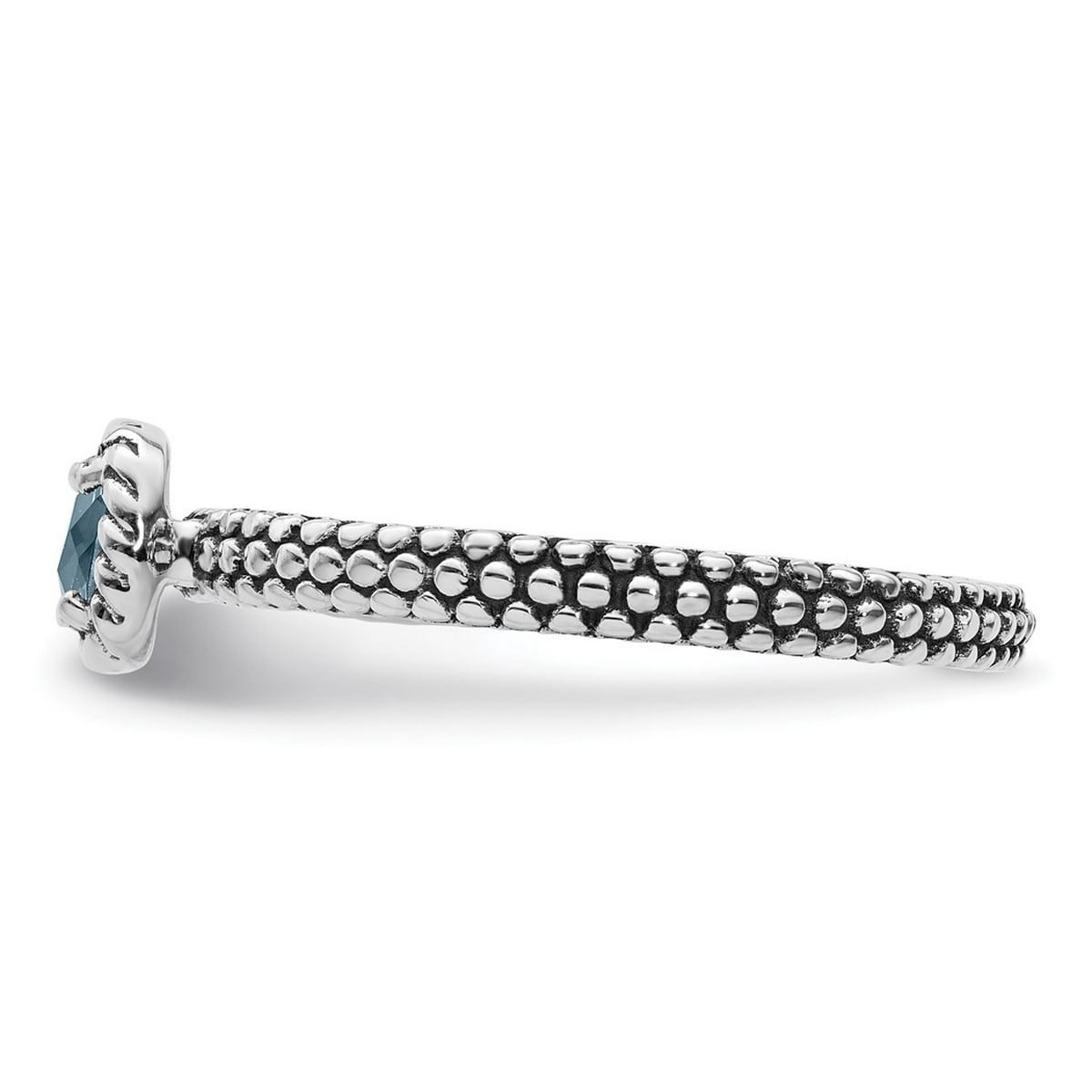 2.5mm 925 Sterling Silver Prong set Oxidized Stackable Checker-cut Aquamarine Antiqued Ring Size 9 Stackable Ring for Wo
