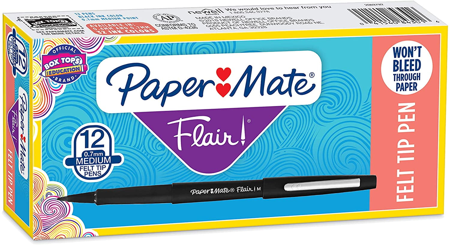 Paper Mate Flair Point Guard Marker Porous, Nylon Tip Pen Medium, 12