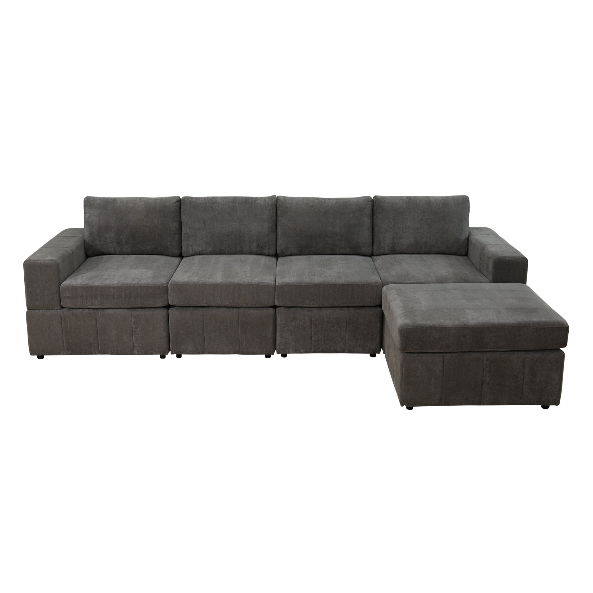 Aukfa 132" Oversized Sectional Sofa, 4 Seater Couch with Ottoman for Living Room, Microfiber, Gray