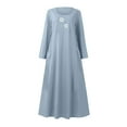 thumbnail image 4 of New Summer Maxi Dresses for Womens 2024 Plus Size Fashion Long Sleeve Print Cotton Linen Round Neck Pocket Dress, 4 of 5