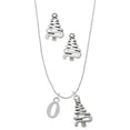 thumbnail image 1 of Delight Jewelry Silvertone Number - 0 - Silver tone Zig Zag Christmas Tree Charm Necklace and Stud Earrings, 1 of 4